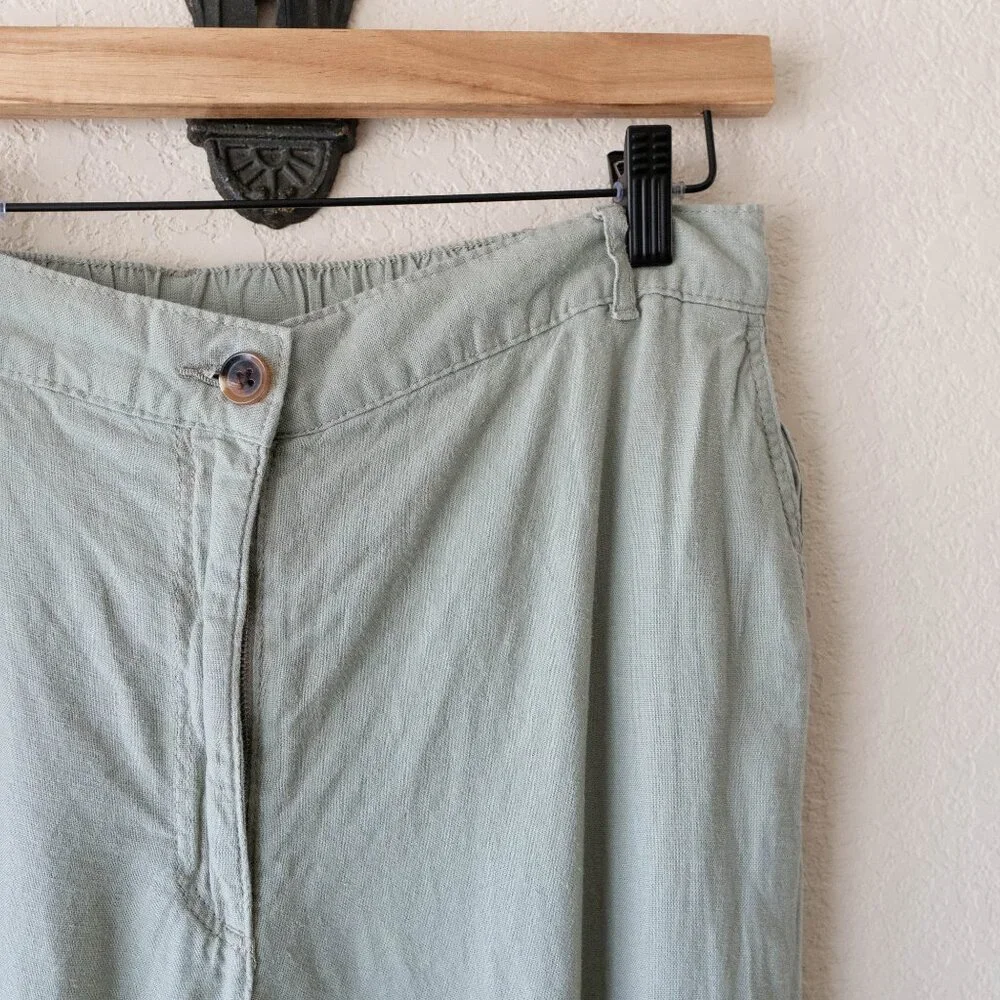 H&M Linen Blend Wide Leg Pants Women’s Medium Sage Green Casual Coastal